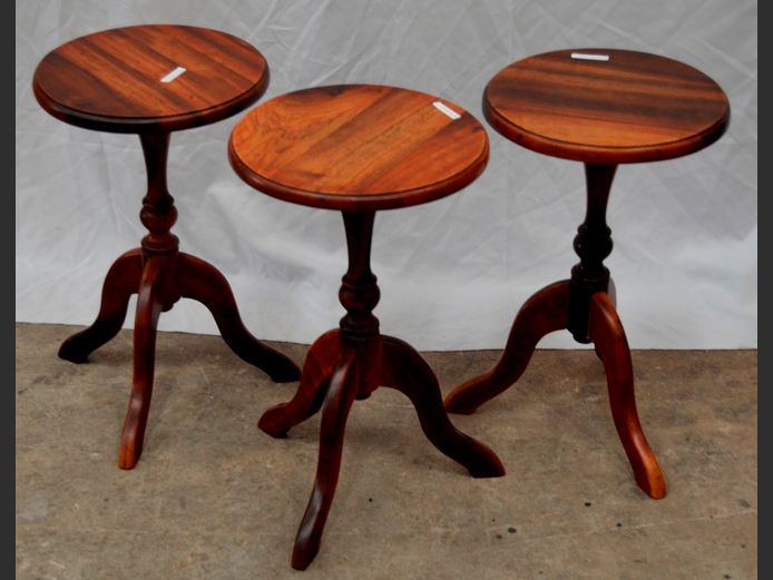 SET OF 3 BLACKWOOD SIDE TABLES, 30cm Diameter x 49cm High