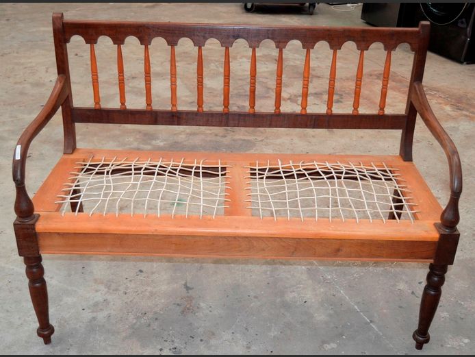 YELLOWWOOD & IMBUIA 2-SEATER RIEMPIES BENCH, 126 x 54cm [Riempies need a little attention]