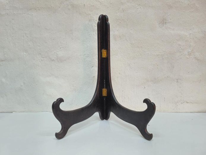 Large Vintage Folding Wooden Plate Display Stand Easel