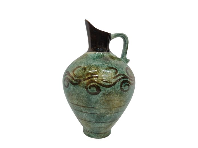 Vintage Greek Kerameikos Glazed Ceramic Pitcher / Oinochoe (18.5 cm)