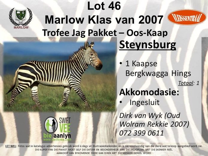 Marlow Klas van 2007 Trofee Jag Pakket – Oos-Kaap