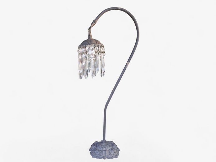 Decorative Ornate Metal Lamp with Faux Crystal Pendants