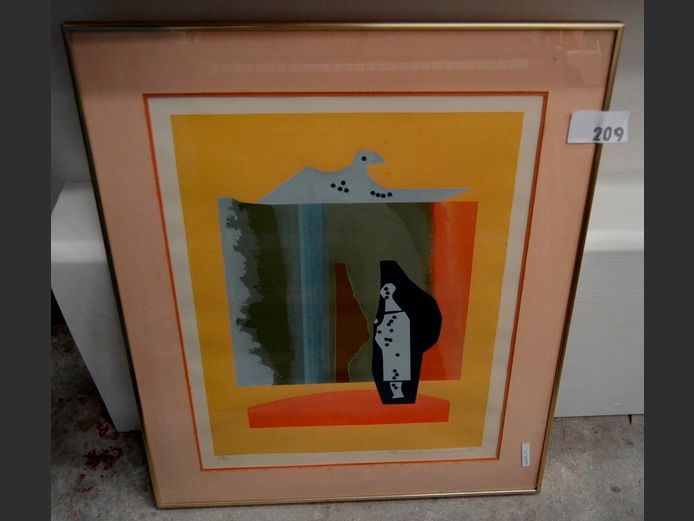 FRAMED LITHOGRAPH UNDER GLASS BY BERNICE MICHELON, 43 x 54cm