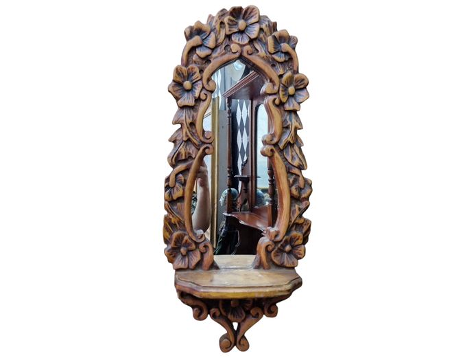 Antique Ornately Carved Wall-Mirror with Shelf
