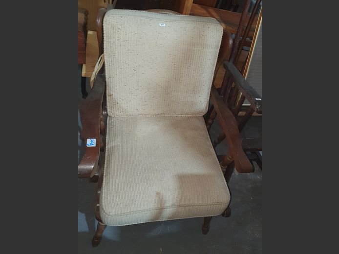 IMBUIA ARMCHAIR WITH BEIGE UPHOLSTERED CUSHIONS