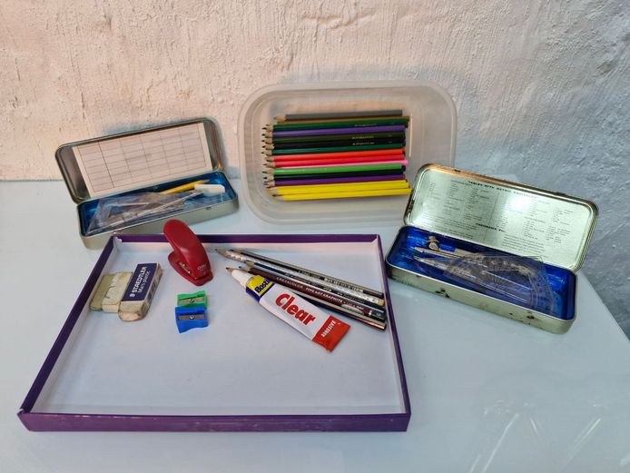 Mixed School & Drawing Stationery Supplies Lot: Geometry Kits, Colored Pencils & Accessories