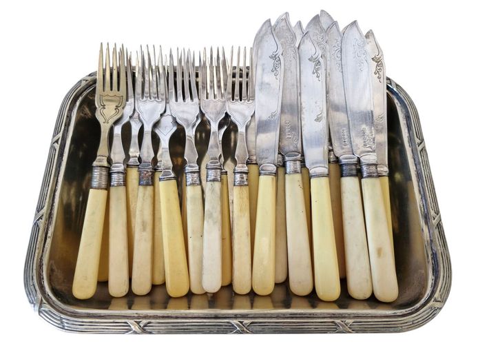 Antique Silver Plated Fish Knives & Forks