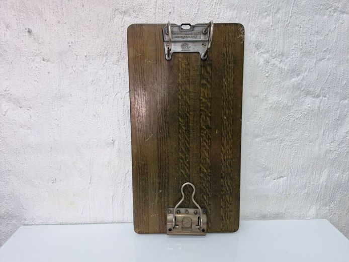 Antique Yawman & Erbe "Y and E" Shannon Wooden File Clipboard with Original Bottom Compressor Clip