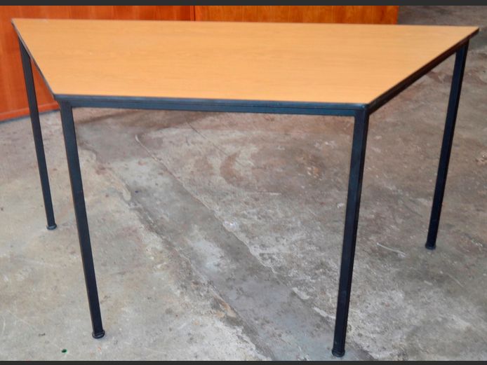 OAK FOIL TRAPEZOIDAL TABLE, 140 x 61 x 75cm [Edging loose]