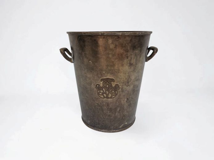 Antique French Art Nouveau Monogrammed Silver-Plated Champagne Bucket
