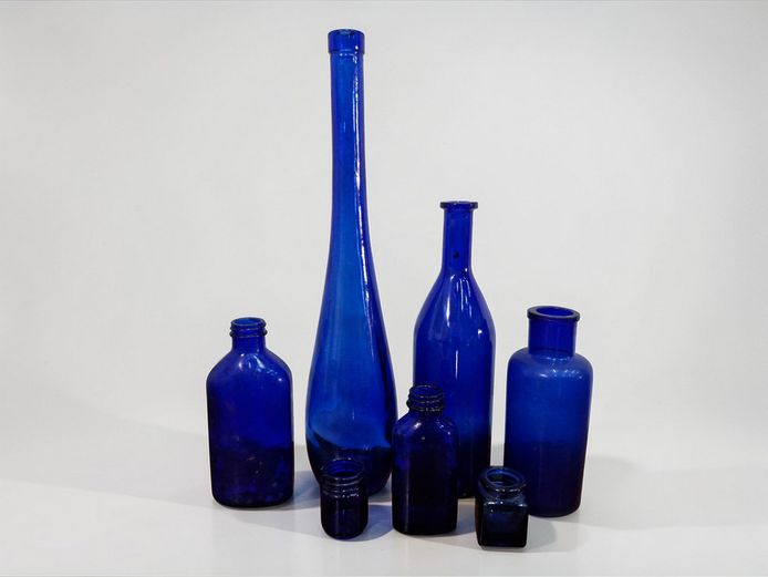 Cobalt Blue Glass Bottle Collection Mixed Sizes