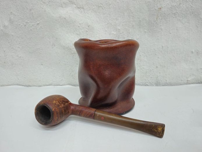 Vintage London Made Briar Pipe & Handcrafted Madeira Leather Holder