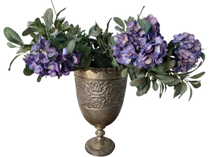 Large Vintage Urn Vase Silver Plated & Embossed with Hydrangea Flowers