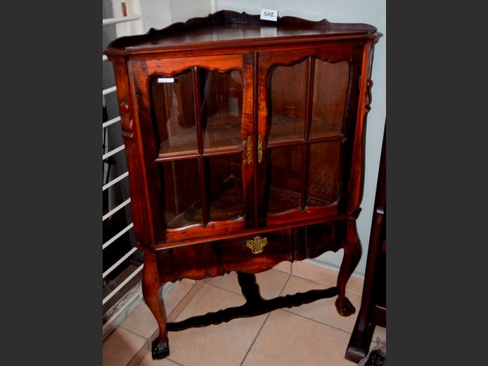 STINKWOOD BALL & CLAW 2-DOOR, SINGLE DRAWER GLASS FRONT CORNER DISPLAY CABINET, 90 x 49 x 128cm