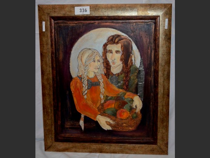 FRAMED OIL ON BOARD "COUPLE", 59.5 x 47.5cm