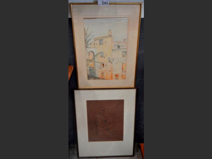 FRAMED PRINT "HOUSE" & A FRAMED NUDE STUDY, 40 x 31cm & 46 x 29cm