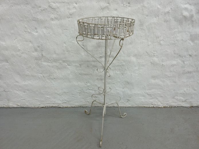 Vintage White Painted Metal Pedestal Plant Stand