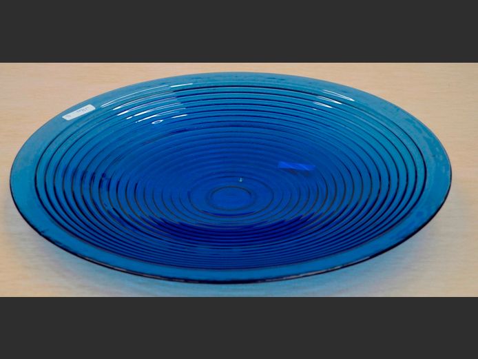 BLUE GLASS FRUIT BOWL, 48cm Diameter