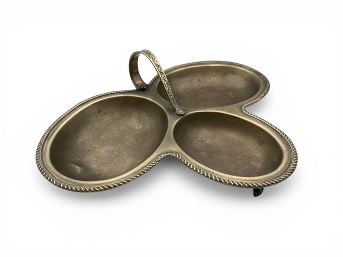 Vintage Metal 3-Section Serving Dish with Handle (Silver-Plated Style)