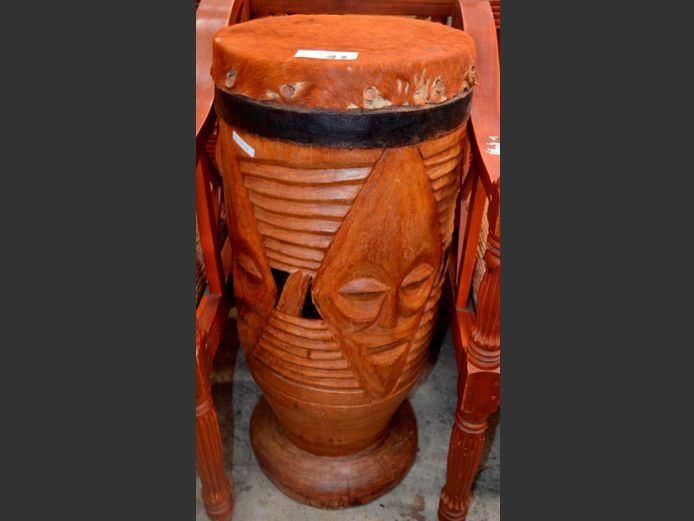 CARVED AFRICAN DRUM, 35cm Diameter x 79cm High