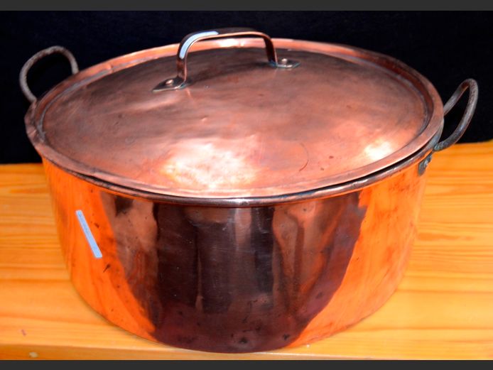 VINTAGE COPPER JAM POT WITH LID, 41cm Diameter x 17cm High