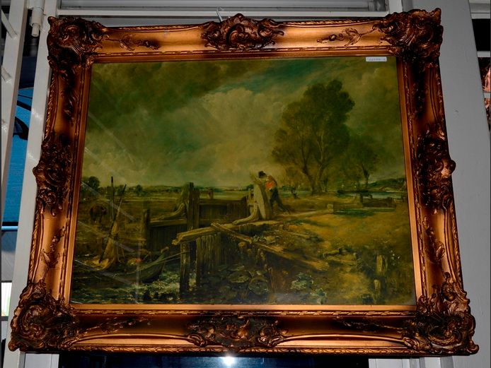 ORNATELY FRAMED PRINT "CANAL LOCK GATE OPERATOR", 69.5 x 55cm