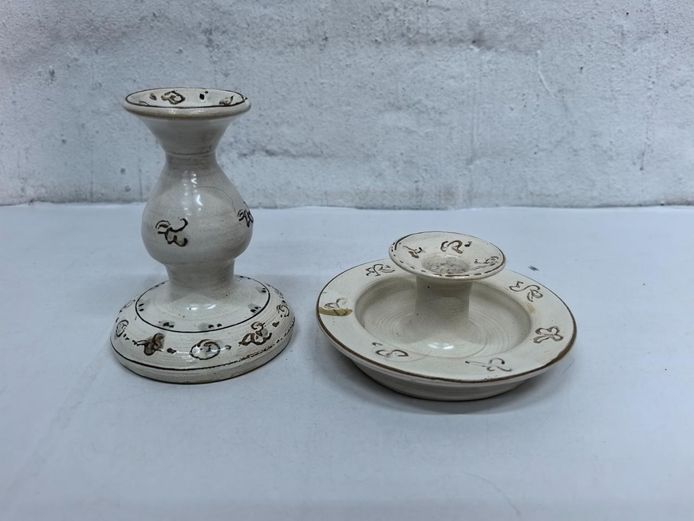 Pair of Hand-Painted Ceramic Candle Holders