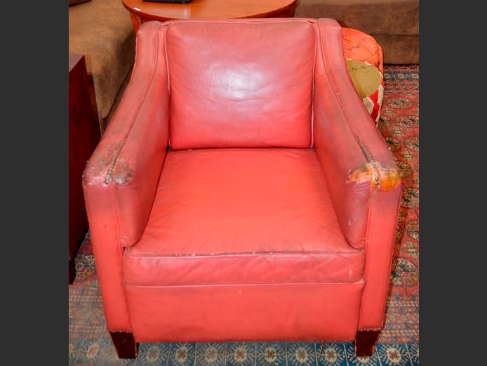 LEATHER ARMCHAIR WITH STUD DETAIL [Needs re-covering]