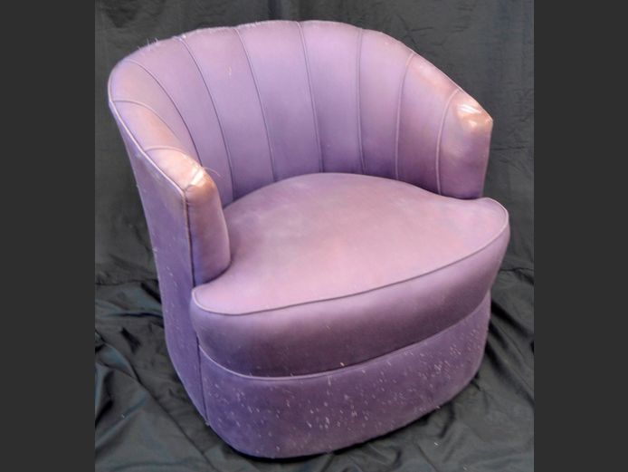 1960'S PURPLE UPHOLSTERED TUB CHAIR [Needs re-covering]