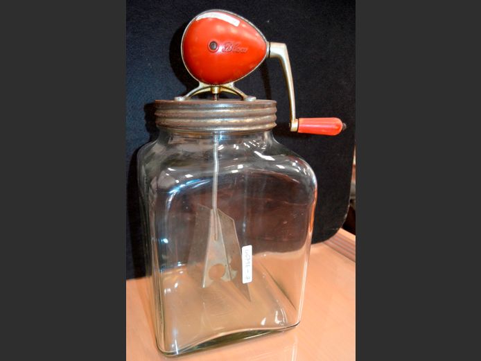 VINTAGE GLASS BUTTER CHURN, 18 x 18 x 36cm