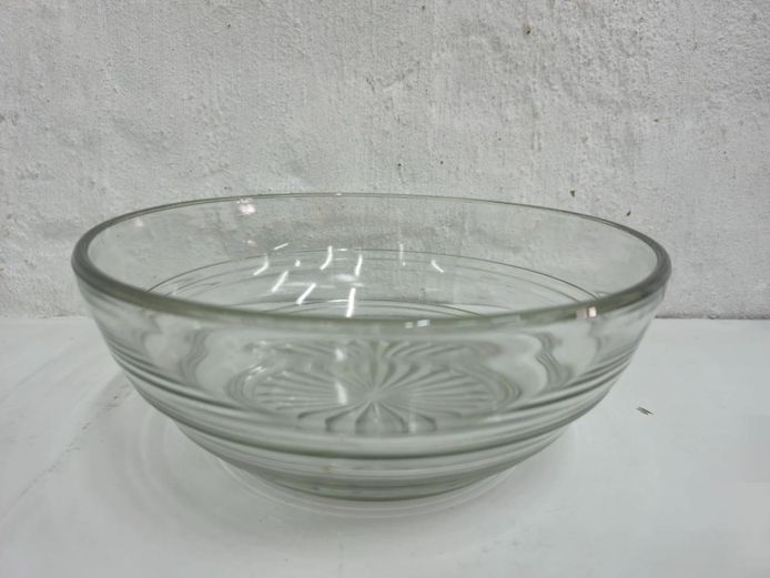 Clear Glass Serving Bowl with Sunburst Base Design