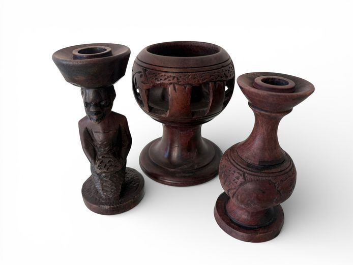 Hand-Carved African Wooden Décor Set (3 Pieces)