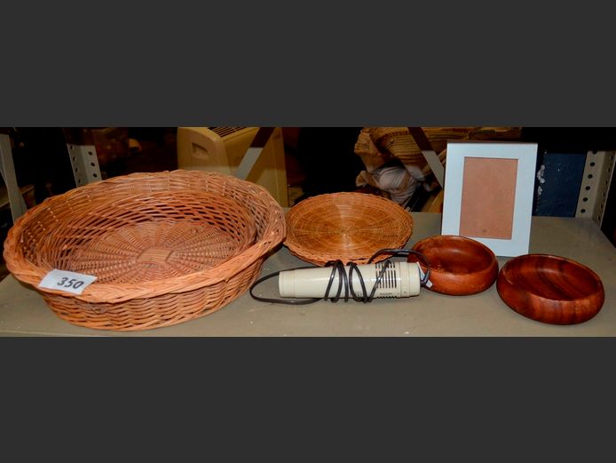 WOVEN BASKETS, WOODEN BOWLS, etc