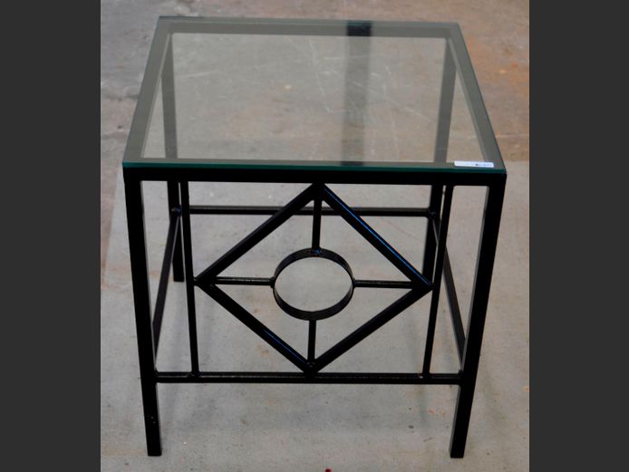 METAL SIDE TABLE WITH GLASS TOP, 45 x 45 x 47cm