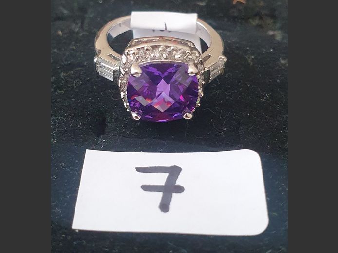 SILVER DRESS RING WITH PURPLE STONE
