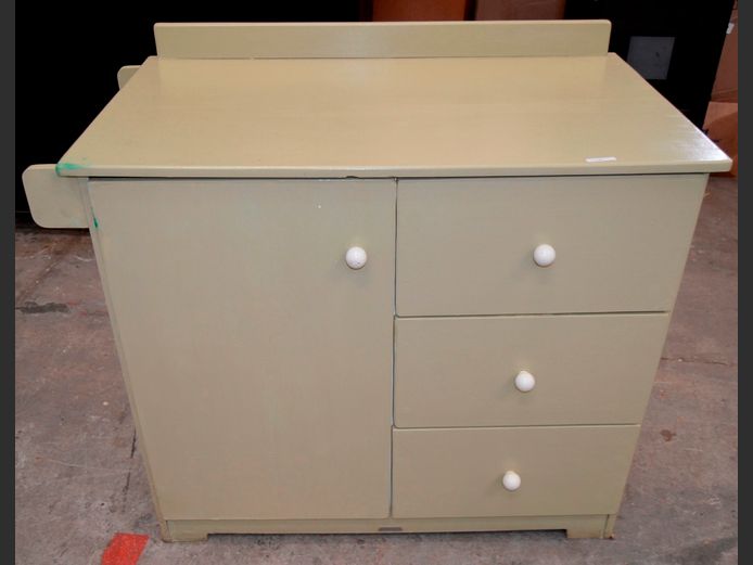 BEIGE PAINTED BABY COMPACTUM, 109 x 60 x 90cm