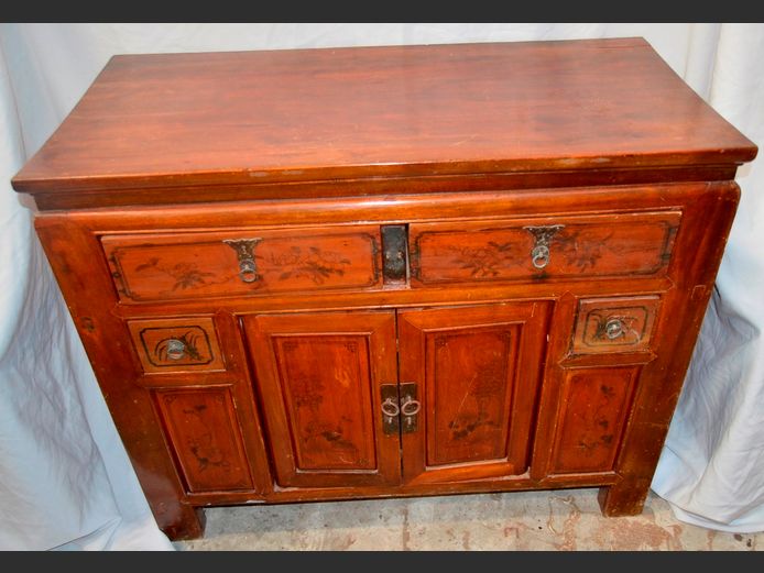 ANTIQUE CHINESE ROSEWOOD 2-DOOR, 4-DRAWER CABINET, 97 x 47 x 82cm