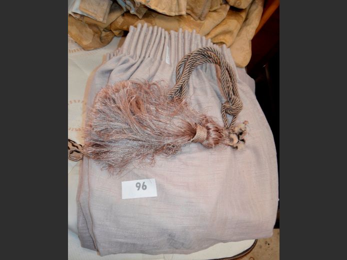 PAIR BEIGE CURTAINS WITH A TIEBACK