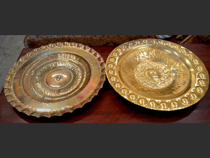 LOT OF 2: ORNATE BRASS WALL PLATES, 39cm Diameter