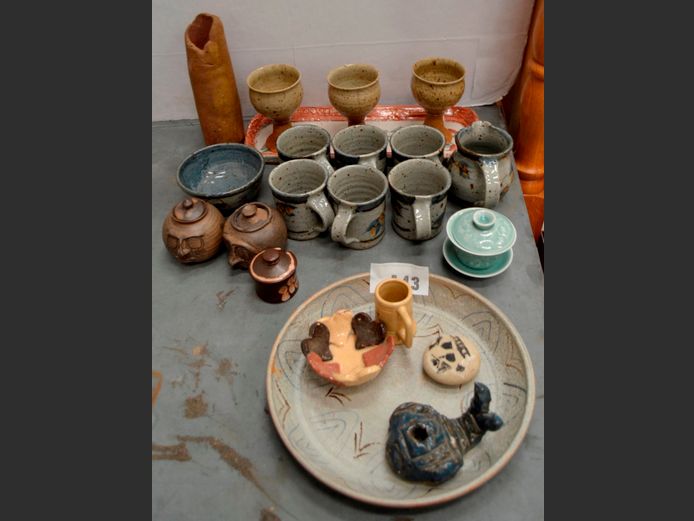 POTTERY: CUPS, GOBLETS, PLATE, etc [Chips to some pieces]