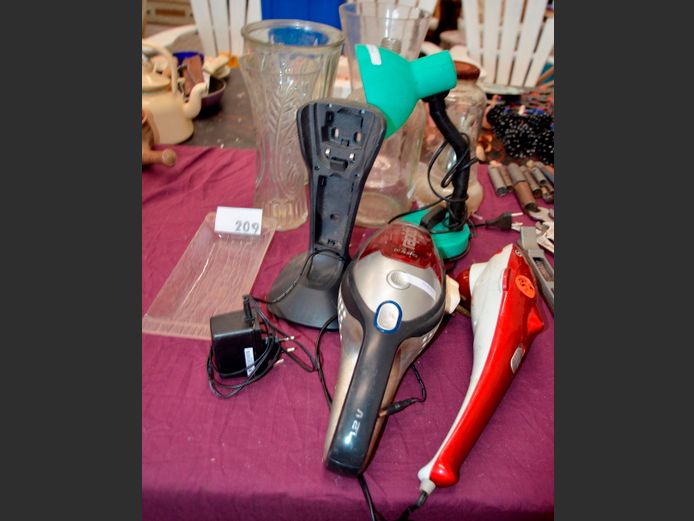GLASS VASES, DESK LAMP, AEG HAND VAC, etc [Untested]