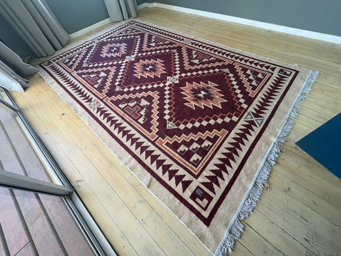 Kilim style red / beige area rug 300cm x 200cm