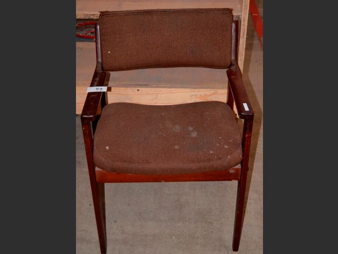 IMBUIA & BROWN UPHOLSTERED ARMCHAIR [Needs a clean]