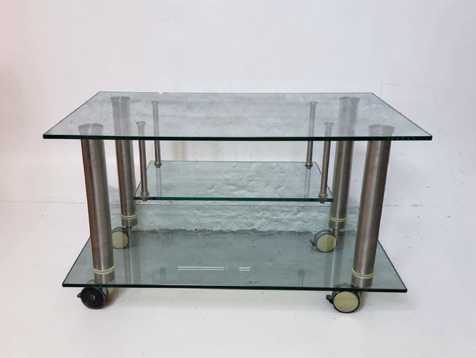 Modernist Glass and Stainless Steel Media Trolley
