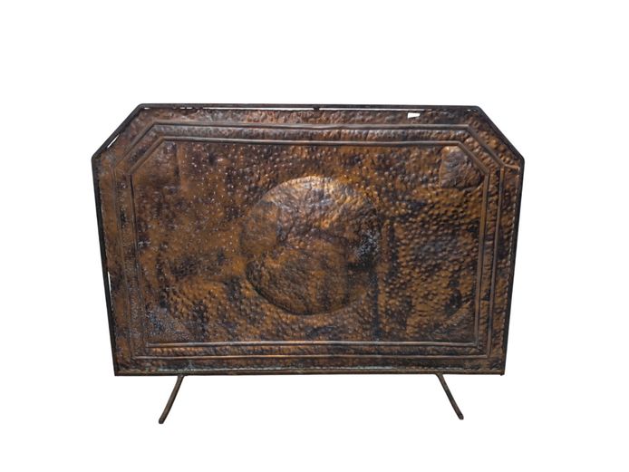 Antique Repoussé Hammered Copper Fireplace Screen