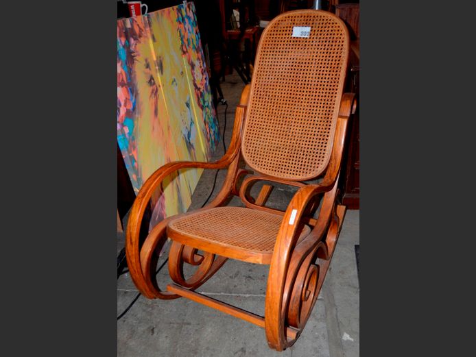 OAK & RATTAN ROCKING ARMCHAIR