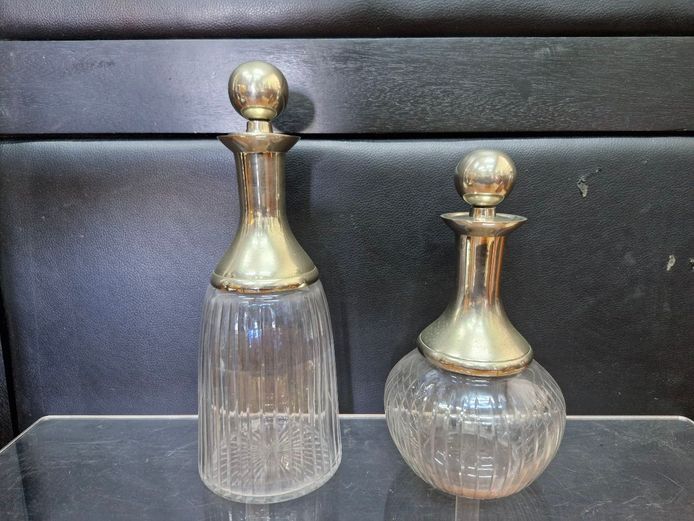 Vintage French Set of Decanters with Ribbed Glass