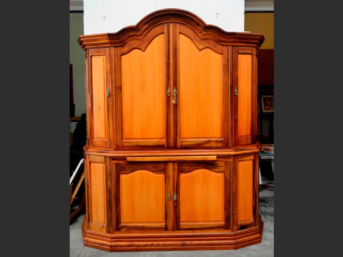 BOTHA & BARNARD STINKWOOD & YELLOWWOOD GABLE TOP DRINKS CABINET, 171 x 50 x 213cm [With original invoice]