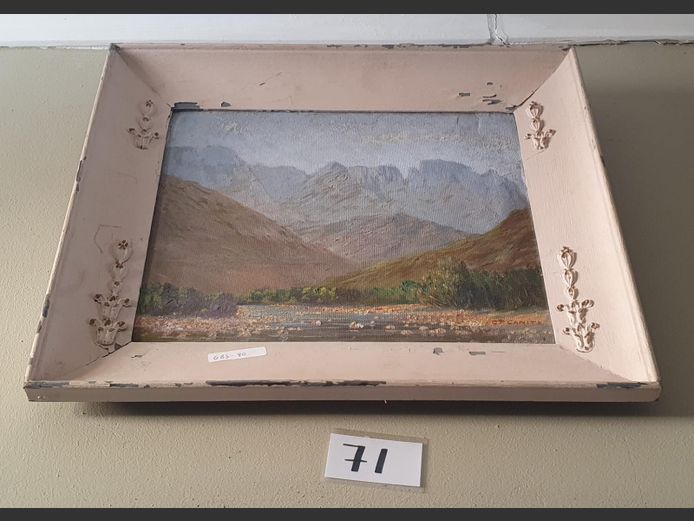 FRAMED OIL ON BOARD "MOUNTAIN SCENE" BY G.P CANITZ, 34.5 x 28.5cm