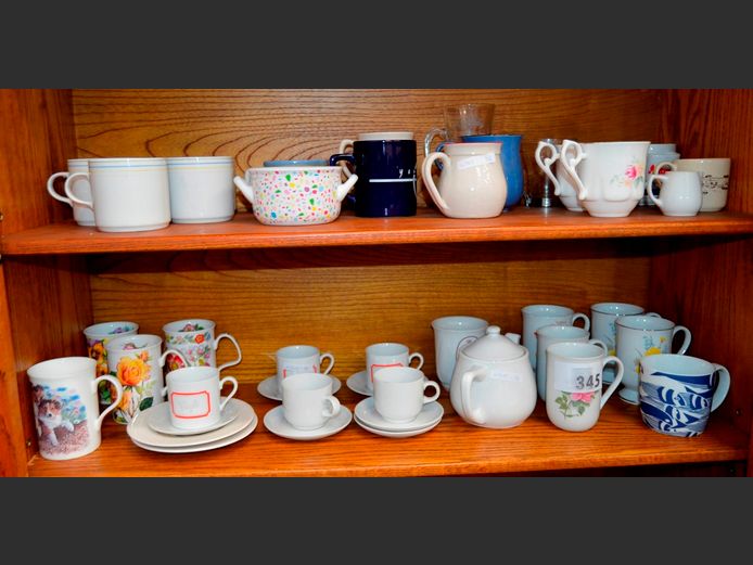 ASSORTED CUPS & SAUCERS, MUGS, etc